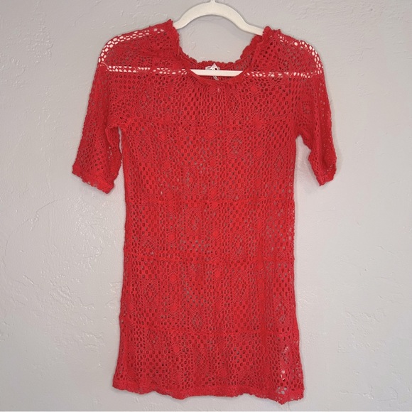 Intimately Free People Pink/Coral GeoLace Crochet Top Size Medium - Picture 1 of 7